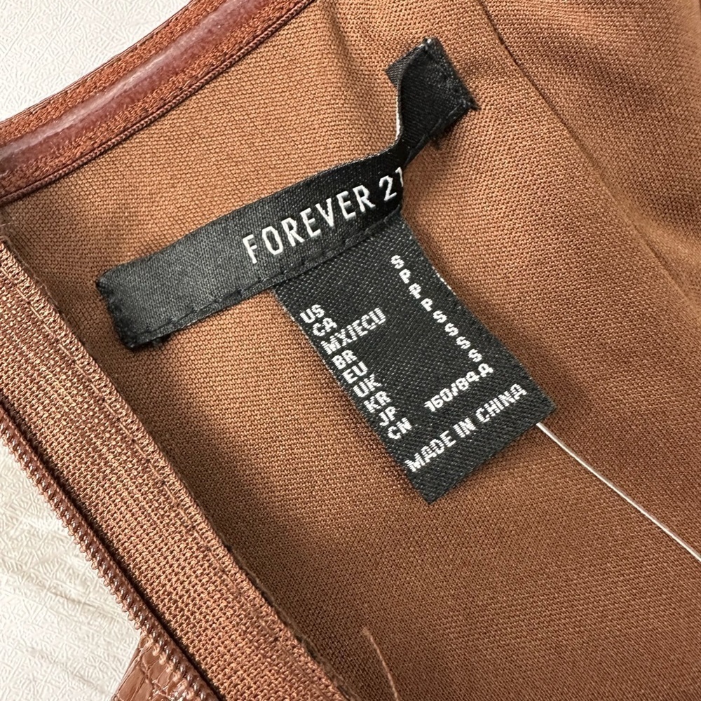 FOREVER 21 Strapless faux leather brown mini dress SZ S New - Picture 7 of 9